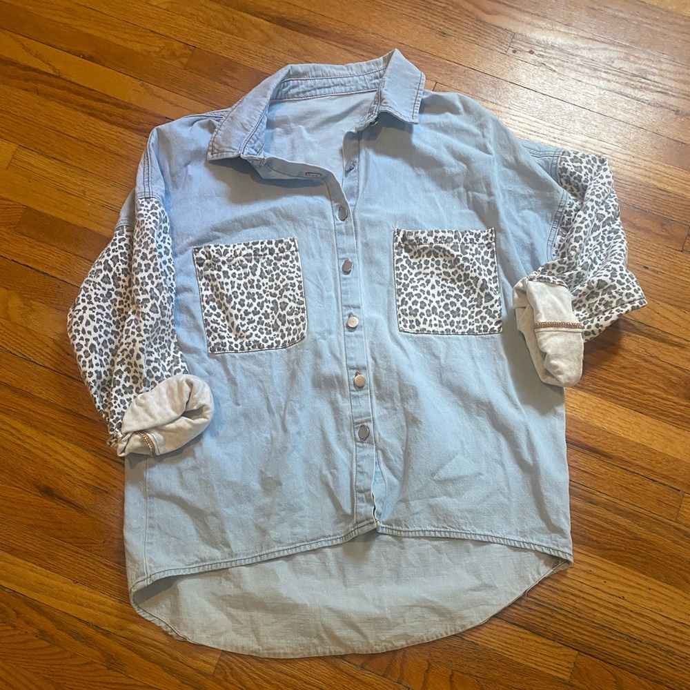 Leopard/denim shacket